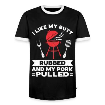 BBQ Pulled Pork Schwein Grill - Männer Kontrast-T-Shirt - Schwarz/Weiß - Vorne - AI Model Female 172 light (172cm) & AI Model Male 178 light (178cm)