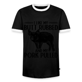 BBQ Pulled Pork Schwein Grill - Männer Kontrast-T-Shirt - Schwarz/Weiß - Vorne - AI Model Female 172 light (172cm) & AI Model Male 178 light (178cm)