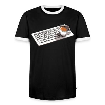 Developer, Coder, Programmer, Coffee - Men's Ringer Shirt - black/white - Front - AI Model Female 172 light (172cm) & AI Model Male 178 light (178cm)