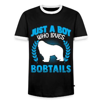 Boy Who Loves Bobtail Old English Shepherd - Men's Ringer Shirt - black/white - Front - AI Model Female 172 light (172cm) & AI Model Male 178 light (178cm)