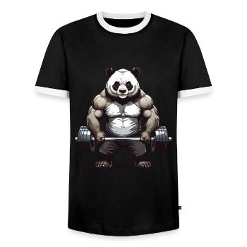 Panda Bodybuilding Powerlifting Design - Männer Kontrast-T-Shirt - Schwarz/Weiß - Vorne - AI Model Female 172 light (172cm) & AI Model Male 178 light (178cm)