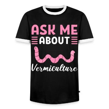 Posez-moi des questions sur l’élevage de vers de vermiculture / - T-shirt contrasté Homme - noir/blanc - Devant - AI Model Female 172 light (172cm) & AI Model Male 178 light (178cm)