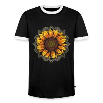 Sonnenblume Mandala Inspirierend Zen - Männer Kontrast-T-Shirt - Schwarz/Weiß - Vorne - AI Model Female 172 light (172cm) & AI Model Male 178 light (178cm)