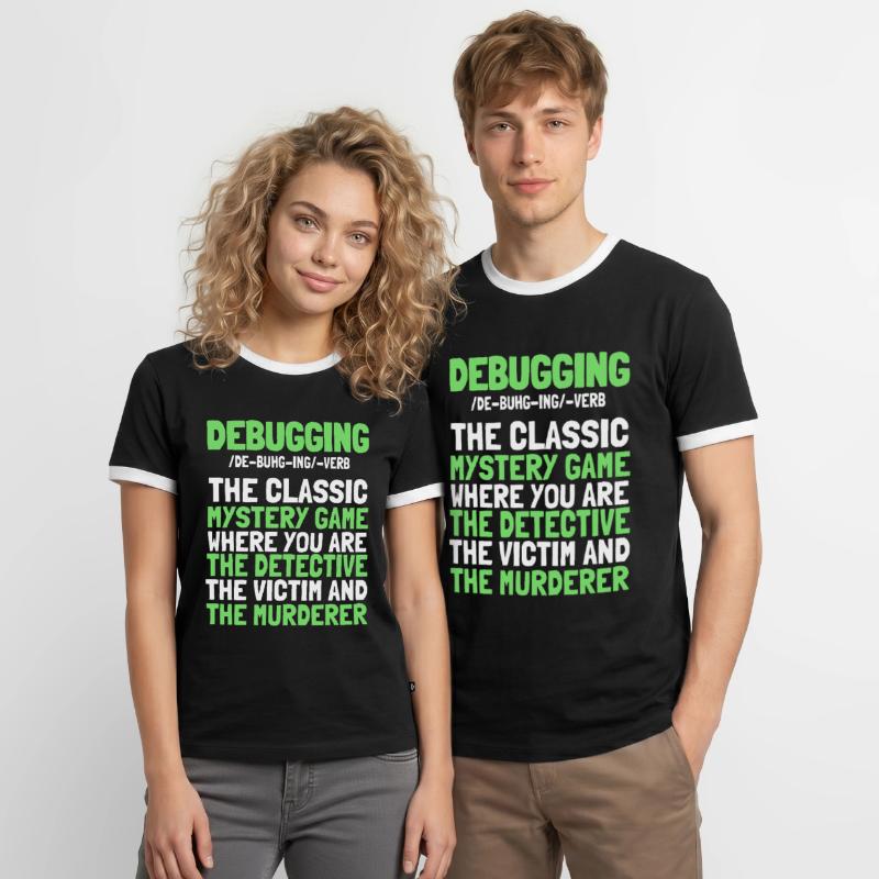 Developer, Coder, Programmer, Funny, Debugging Men's Ringer Shirt