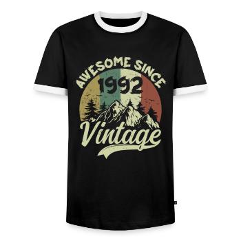 Vintage 1992 Birthday Gift 1992 - Men's Ringer Shirt - black/white - Front - AI Model Female 172 light (172cm) & AI Model Male 178 light (178cm)