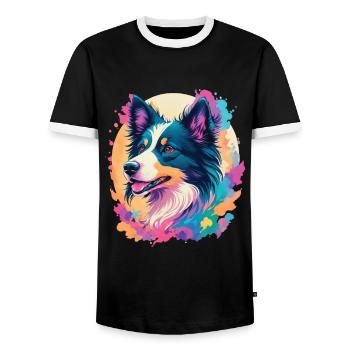 Border Collie Dog Elegance for Dog Fans - Men's Ringer Shirt - black/white - Front - AI Model Female 172 light (172cm) & AI Model Male 178 light (178cm)