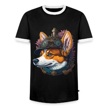 Aesthetic Steampunk Corgi Dog Lover Dog - Men's Ringer Shirt - black/white - Front - AI Model Female 172 light (172cm) & AI Model Male 178 light (178cm)
