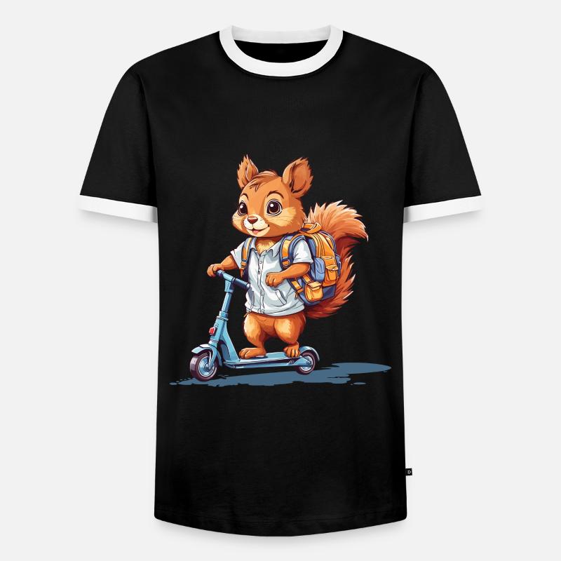 Fröhliches Eichhörnchen Schulstart Roller Design - Männer Kontrast-T-Shirt - Schwarz/Weiß