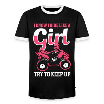 ATV Quad Bike Girl Four-wheel Drive Vehicles - Men's Ringer Shirt - black/white - Front - AI Model Female 172 light (172cm) & AI Model Male 178 light (178cm)