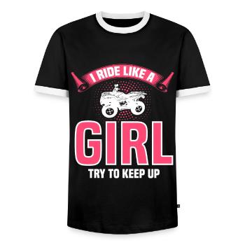 ATV Quad Bike Girl Four Wheel Drive Vehicles - Men's Ringer Shirt - black/white - Front - AI Model Female 172 light (172cm) & AI Model Male 178 light (178cm)
