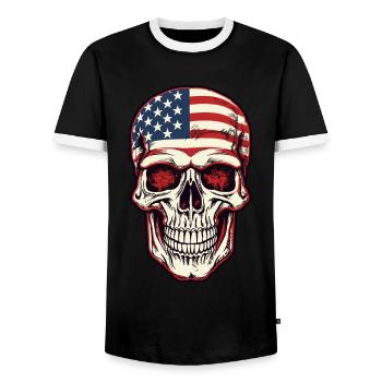 Skull with American flag - Men's Ringer Shirt - black/white - Front - AI Model Female 172 light (172cm) & AI Model Male 178 light (178cm)