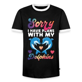 Dolphin Sorry I Have Plans With My - Männer Kontrast-T-Shirt - Schwarz/Weiß - Vorne - AI Model Female 172 light (172cm) & AI Model Male 178 light (178cm)