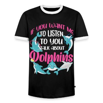 Dauphin Si Tu Veux Que J’Écoute - T-shirt contrasté Homme - noir/blanc - Devant - AI Model Female 172 light (172cm) & AI Model Male 178 light (178cm)