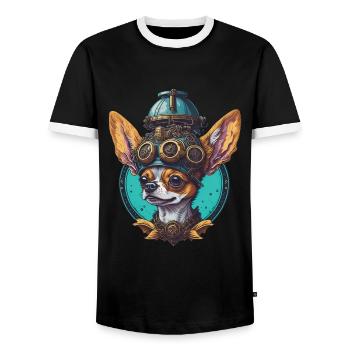 Retro Steampunk Sci-Fi Chihuahua Dogs Design - Men's Ringer Shirt - black/white - Front - AI Model Female 172 light (172cm) & AI Model Male 178 light (178cm)
