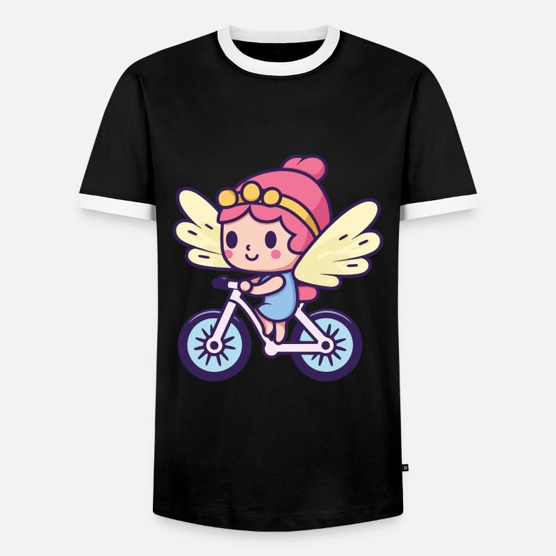 Fairy Cute Bicycle Comic - Men's Ringer Shirt - black/white