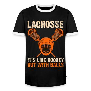 Lacrosse Torwart Lacrosse Handschuhe Kleben Locker - Männer Kontrast-T-Shirt - Schwarz/Weiß - Vorne - AI Model Female 172 light (172cm) & AI Model Male 178 light (178cm)