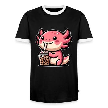 Axolotl Tee Eistee Amphibie Kawaii Anime - Männer Kontrast-T-Shirt - Schwarz/Weiß - Vorne - AI Model Female 172 light (172cm) & AI Model Male 178 light (178cm)