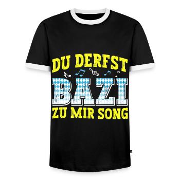 Boarisch Du Derfst Bazi zu mia Song Bayern Shirt - Männer Kontrast-T-Shirt - Schwarz/Weiß - Vorne - AI Model Female 172 light (172cm) & AI Model Male 178 light (178cm)