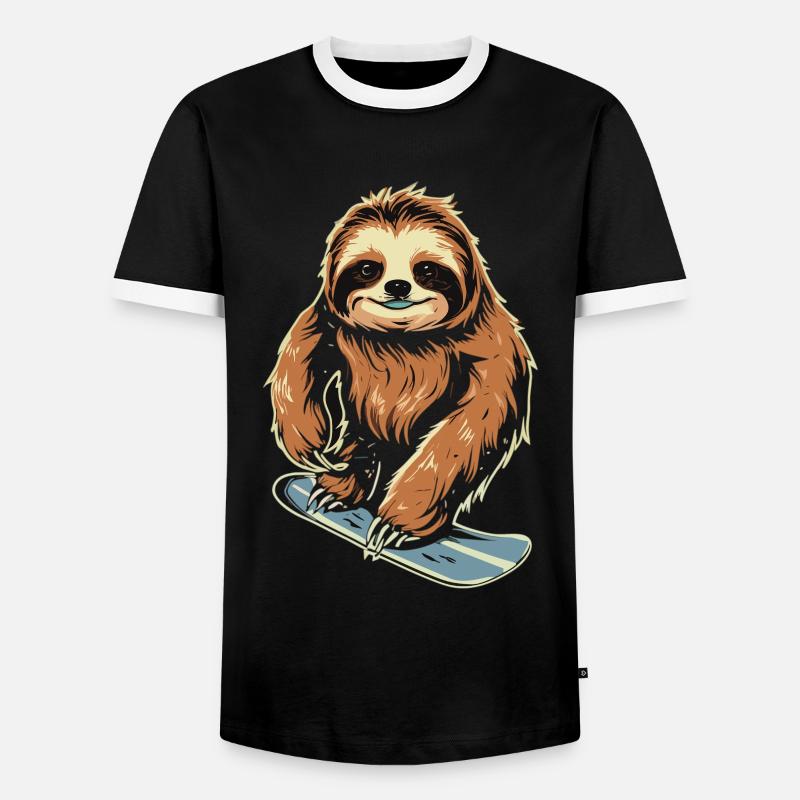 Snowboard Sloth: Coole Abfahrt - Männer Kontrast-T-Shirt - Schwarz/Weiß