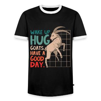 Sheep And Goat Farming Wake Up Hug Goats Farming - Men's Ringer Shirt - black/white - Front - AI Model Female 172 light (172cm) & AI Model Male 178 light (178cm)