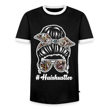 Hairstylist Hair Salon Kosmetologie - Männer Kontrast-T-Shirt - Schwarz/Weiß - Vorne - AI Model Female 172 light (172cm) & AI Model Male 178 light (178cm)