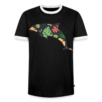 Dolphin Tropical Flower Floral - Men's Ringer Shirt - black/white - Front - AI Model Female 172 light (172cm) & AI Model Male 178 light (178cm)