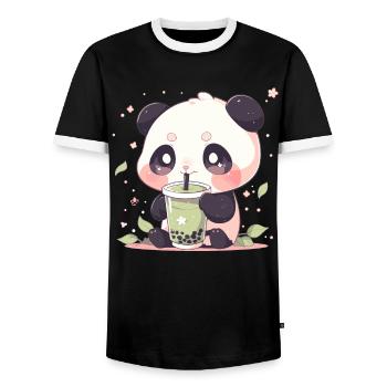 Kawaii Panda trinkt Boba Bubble Tea Chibi - Männer Kontrast-T-Shirt - Schwarz/Weiß - Vorne - AI Model Female 172 light (172cm) & AI Model Male 178 light (178cm)