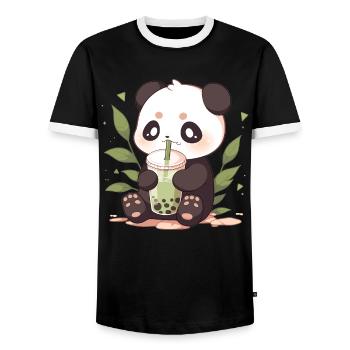 Kawaii Panda trinkt Boba Bubble Tea Chibi - Männer Kontrast-T-Shirt - Schwarz/Weiß - Vorne - AI Model Female 172 light (172cm) & AI Model Male 178 light (178cm)