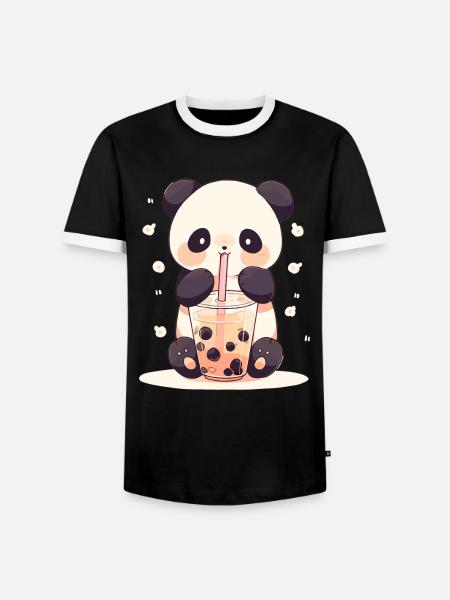 Kawaii Panda boit Boba Bubble Tea Chibi - T-shirt contrasté Homme - noir/blanc