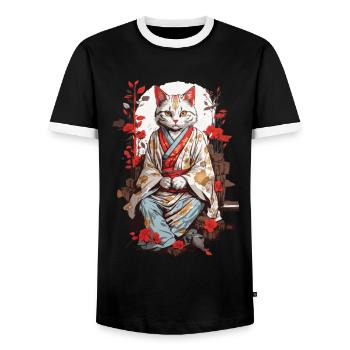 Kimono japonais chat ukiyo-e chat design - T-shirt contrasté Homme - noir/blanc - Devant - AI Model Female 172 light (172cm) & AI Model Male 178 light (178cm)