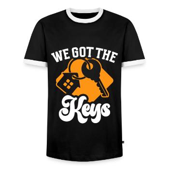 Neuer Hausbesitzer Hauswarmester Hausbesitzer - Männer Kontrast-T-Shirt - Schwarz/Weiß - Vorne - AI Model Female 172 light (172cm) & AI Model Male 178 light (178cm)