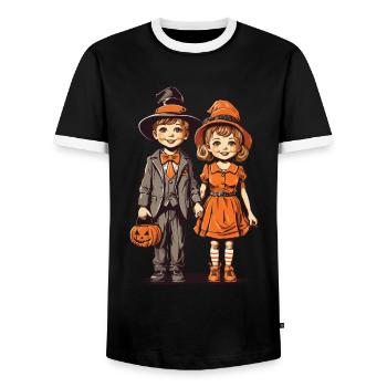 Retro Halloween Trick or Treat Kinder Design - Männer Kontrast-T-Shirt - Schwarz/Weiß - Vorne - AI Model Female 172 light (172cm) & AI Model Male 178 light (178cm)