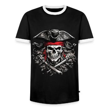 Jolly Roger Piraten Schädel Party Halloween Design - Männer Kontrast-T-Shirt - Schwarz/Weiß - Vorne - AI Model Female 172 light (172cm) & AI Model Male 178 light (178cm)