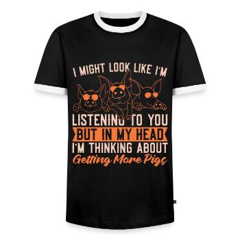 Pig Farming I Might Look Like I'm Listening Farmer - Men's Ringer Shirt - black/white - Front - AI Model Female 172 light (172cm) & AI Model Male 178 light (178cm)