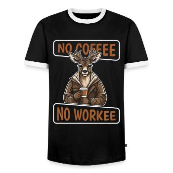 Kaffee Cafe Reh No Coffee No Workee - Men's Ringer Shirt - black/white - Front - AI Model Female 172 light (172cm) & AI Model Male 178 light (178cm)