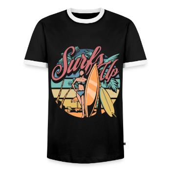 Surfer Surfen Cool Retro Surfer Vintage Surf - Men's Ringer Shirt - black/white - Front - AI Model Female 172 light (172cm) & AI Model Male 178 light (178cm)