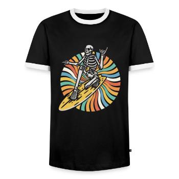 Surfer Surfen Skelett Retro Surfer Vintage Surf - Männer Kontrast-T-Shirt - Schwarz/Weiß - Vorne - AI Model Female 172 light (172cm) & AI Model Male 178 light (178cm)