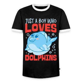 Dolphin Just A Boy Who Loves - Männer Kontrast-T-Shirt - Schwarz/Weiß - Vorne - AI Model Female 172 light (172cm) & AI Model Male 178 light (178cm)