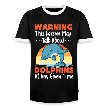 Dolphin Retro Warning This Person - Men's Ringer Shirt - black/white - Front - AI Model Female 172 light (172cm) & AI Model Male 178 light (178cm)