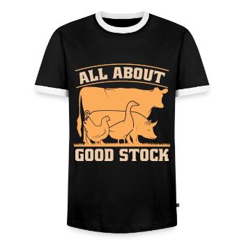 Livestock Breeder All About Good Stock Farm Animal - Men's Ringer Shirt - black/white - Front - AI Model Female 172 light (172cm) & AI Model Male 178 light (178cm)