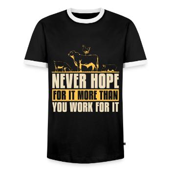 Livestock Breeder Never Hope For It Local Farmers - Men's Ringer Shirt - black/white - Front - AI Model Female 172 light (172cm) & AI Model Male 178 light (178cm)