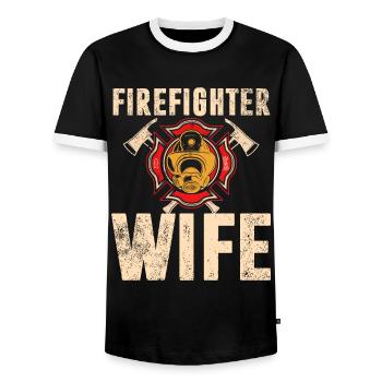 Feuerwehrmann Feuerwehrmannschaften´ - Männer Kontrast-T-Shirt - Schwarz/Weiß - Vorne - AI Model Female 172 light (172cm) & AI Model Male 178 light (178cm)