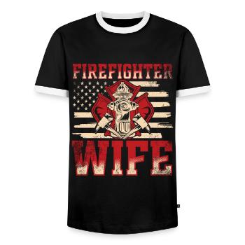 Feuerwehrmann Feuerwehrmannschaften´ - Männer Kontrast-T-Shirt - Schwarz/Weiß - Vorne - AI Model Female 172 light (172cm) & AI Model Male 178 light (178cm)