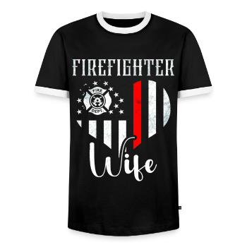 Feuerwehrmann Feuerwehrmannschaften´ - Männer Kontrast-T-Shirt - Schwarz/Weiß - Vorne - AI Model Female 172 light (172cm) & AI Model Male 178 light (178cm)