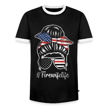 Feuerwehrmann Feuerwehrmannschaften´ - Männer Kontrast-T-Shirt - Schwarz/Weiß - Vorne - AI Model Female 172 light (172cm) & AI Model Male 178 light (178cm)
