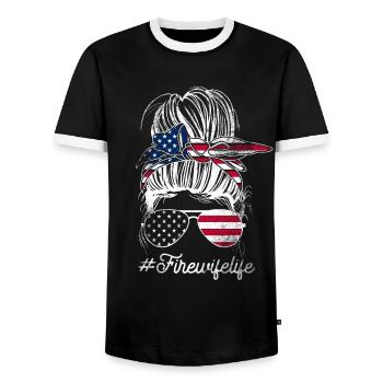 Feuerwehrmann Feuerwehrmannschaften´ - Männer Kontrast-T-Shirt - Schwarz/Weiß - Vorne - AI Model Female 172 light (172cm) & AI Model Male 178 light (178cm)