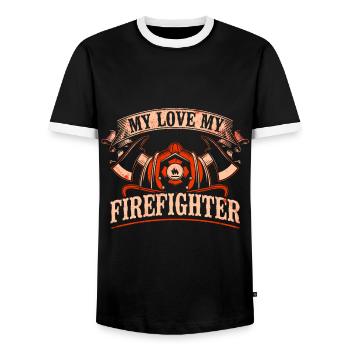 Feuerwehrmann Feuerwehrmannschaften´ - Männer Kontrast-T-Shirt - Schwarz/Weiß - Vorne - AI Model Female 172 light (172cm) & AI Model Male 178 light (178cm)