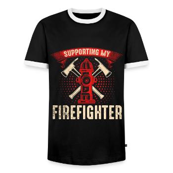 Feuerwehrmann Feuerwehrmannschaften´ - Männer Kontrast-T-Shirt - Schwarz/Weiß - Vorne - AI Model Female 172 light (172cm) & AI Model Male 178 light (178cm)