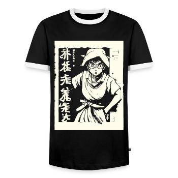 Japanese Manga Anime Otaku Ninja - Men's Ringer Shirt - black/white - Front - AI Model Female 172 light (172cm) & AI Model Male 178 light (178cm)
