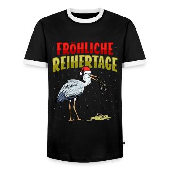 Cigogne de Noël vomir Happy Heron Days - T-shirt contrasté Homme - noir/blanc - Devant - AI Model Female 172 light (172cm) & AI Model Male 178 light (178cm)